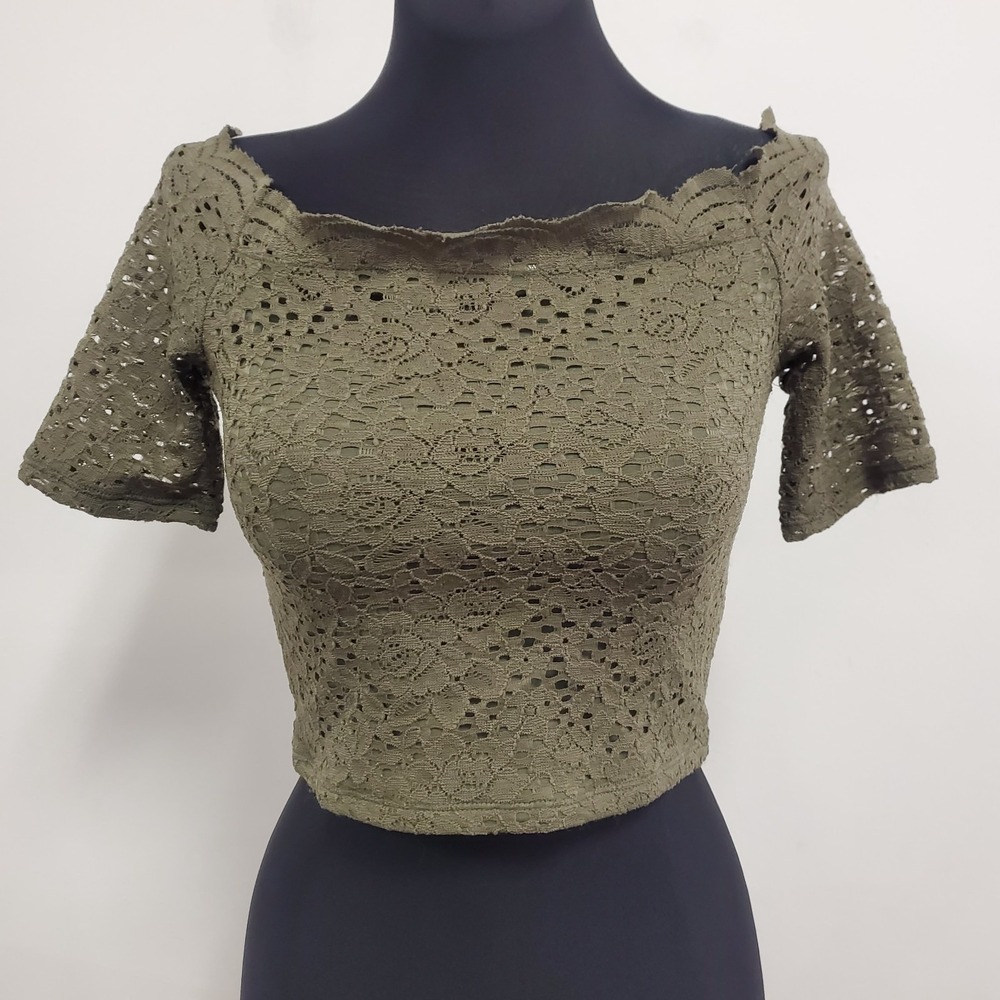 Hollister Womens Open Knit Forest Fairy Cropped Top‎ Size S Green Coquette Lined